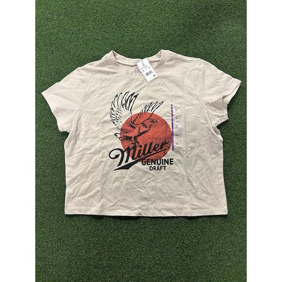 Miller Genuine Draft Women's Eagle Short Sleeve Graphic Tee XL Pullover Crop - Picture 2 of 6